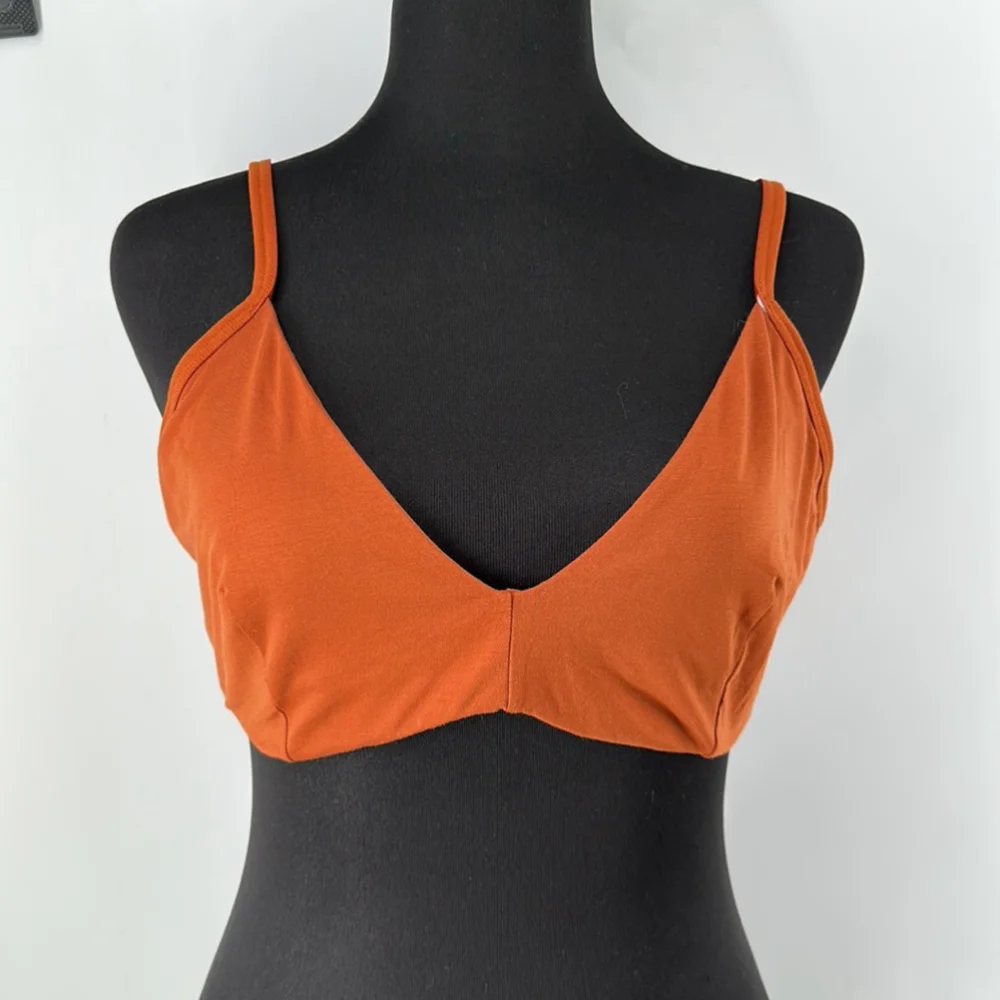 Everlane The Cotton Bralette cognac orange brown lounge comfort light support XL